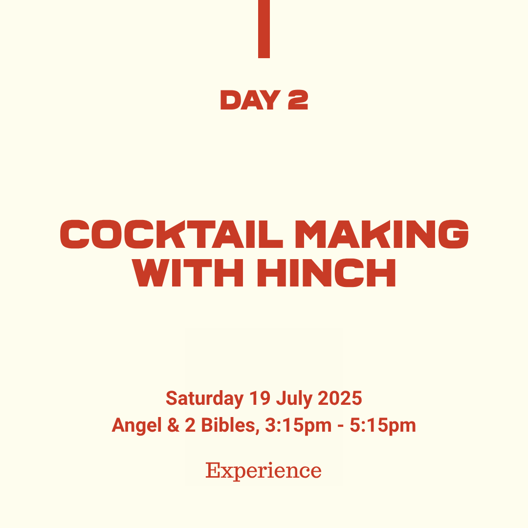 Belfast Whiskey Week Day 2 event graphic: Cocktail Making with Hinch Distillery at Angel & 2 Bibles, Belfast, Saturday 19 July 2025, 3:15pm–5:15pm