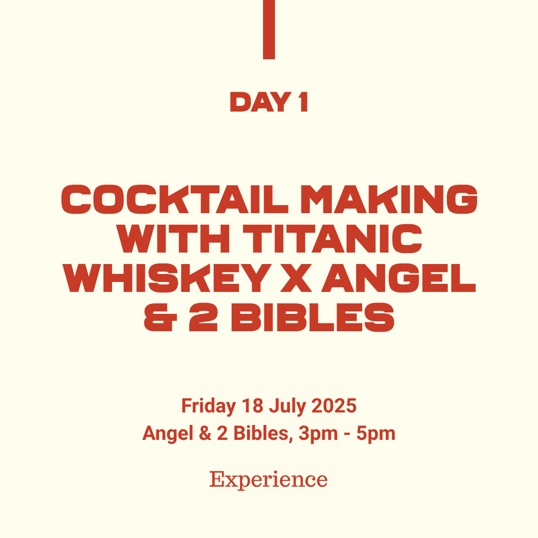 Belfast Whiskey Week Day 1 cocktail making event with Titanic Whiskey at Angel & 2 Bibles Belfast, Friday 18 July 2025, 3pm–5pm