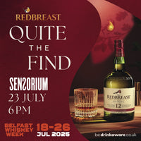 Redbreast 12 Year Single Pot Still Irish Whiskey bottle and glass at Quite The Find event, Sensorium, Belfast Whiskey Week 2025