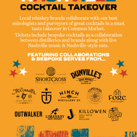 Belfast Whiskey Week Nashville Cocktail Takeover poster featuring Irish whiskey brands including Shortcross, Dunville's, Hinch and Killowen