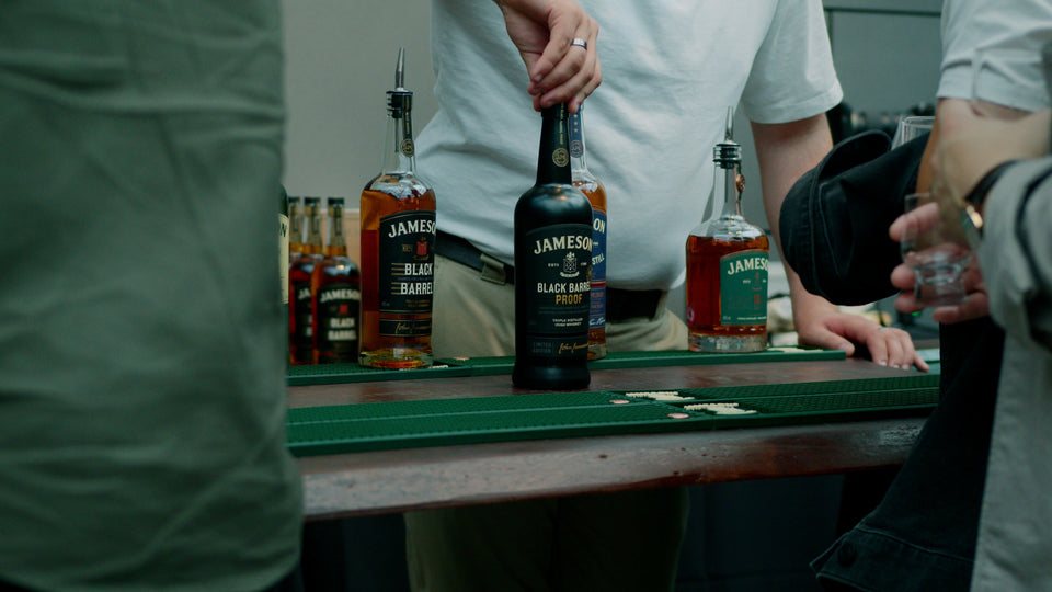 Jameson Black Barrel Proof limited edition Irish whiskey bottle held at a Belfast Whiskey Week tasting masterclass