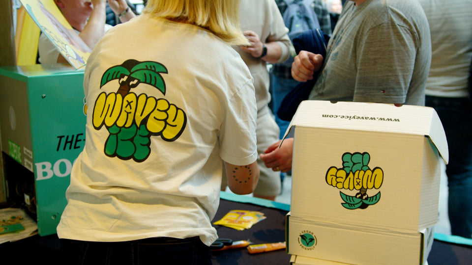 Wavey Ice brand rep in logo t-shirt at their stand during Belfast Whiskey Week festival