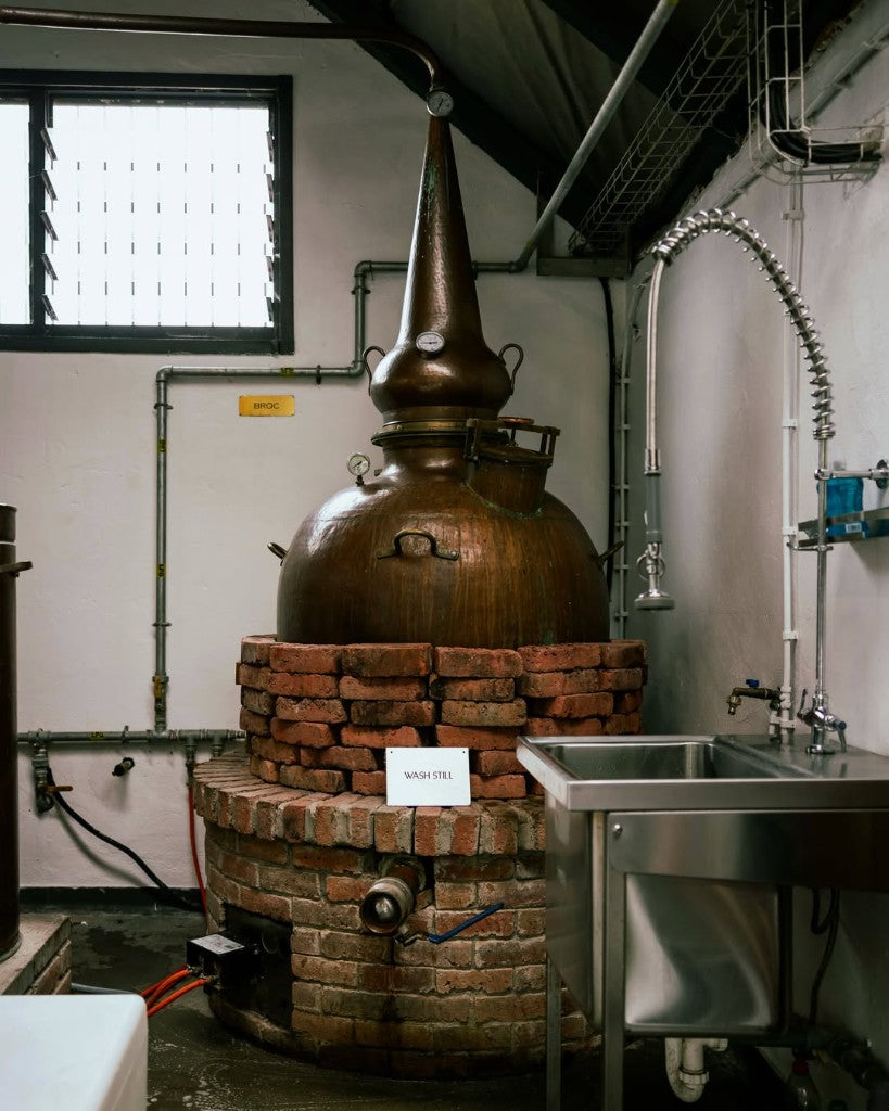 Copper pot still inside Killowen Distillery on the Mourne coast