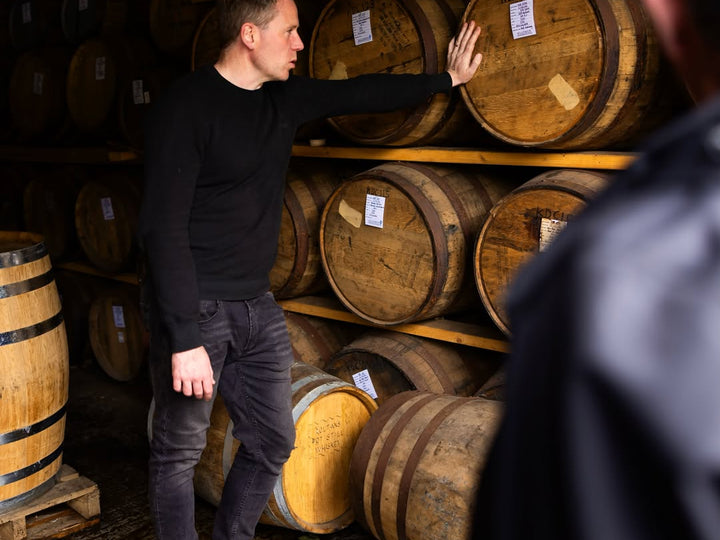 Killowen distiller Brendan Carty with maturing casks in the distillery warehouse