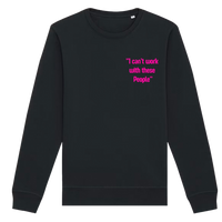 Black Belfast Whiskey Week sweatshirt with pink I can't work with these People chest slogan